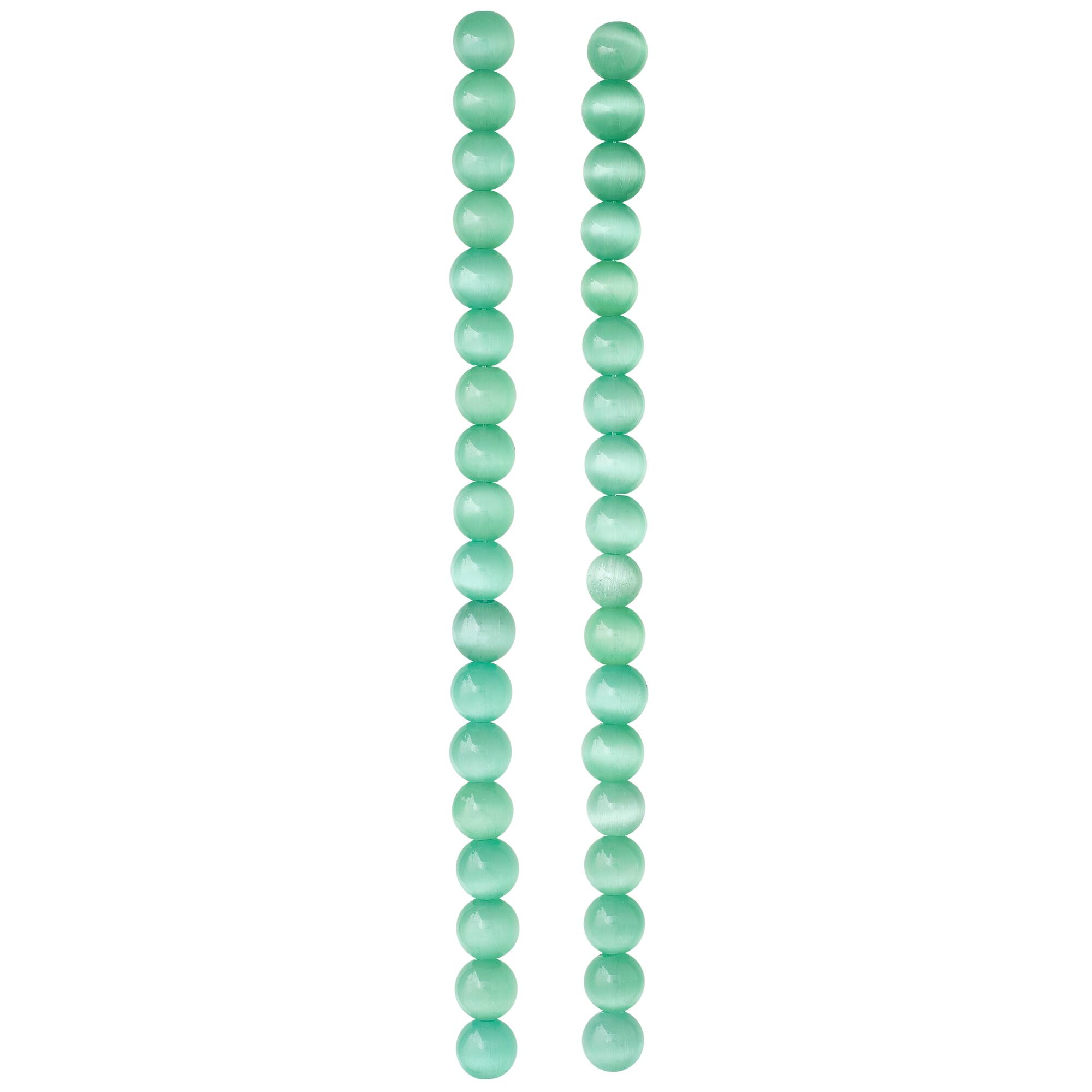 Aqua Cat Eye Glass Round Beads, 8mm by Bead Landing™